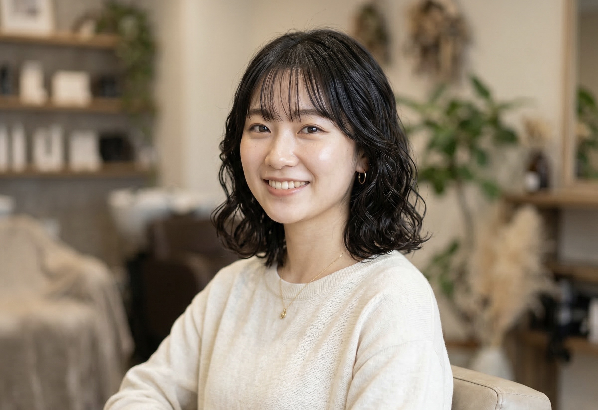 松山市の美容室BLUEMOSQ TOKYOで施術したゆるふわボブパーマのヘアスタイル