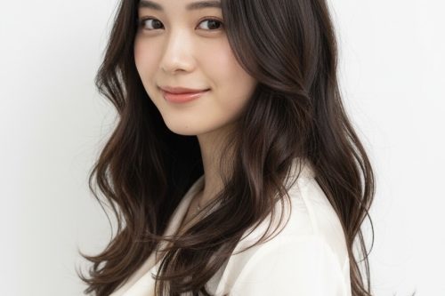 「ツヤのあるナチュラルなロングヘア。柔らかい動きで上品な印象のスタイル」